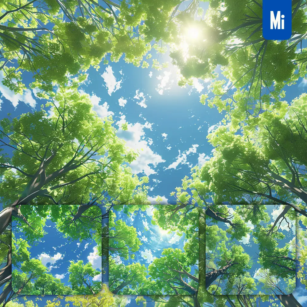 Midjourney Prompt Sky Tree Sunshine Spring Cloud Animation Illustration