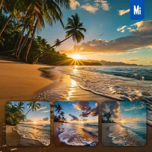 Midjourney Prompt Sun Beach Sunset Sand Palm Tree Horizon Landscape Photography
