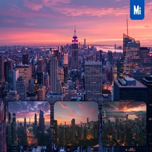 Midjourney Prompt Sun City Skyline Dusk Sunset Skyscraper Building Horizon Landscape Photography