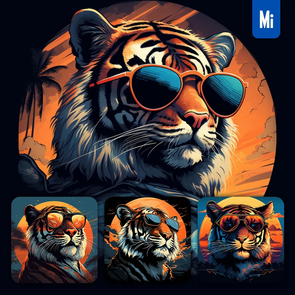 Midjourney Prompt Tiger Glasses Sunglass Cartoon Illustration