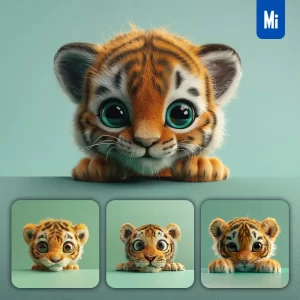 Midjourney Prompt Tiger Plush Toy Head Cute Front 3D Animation