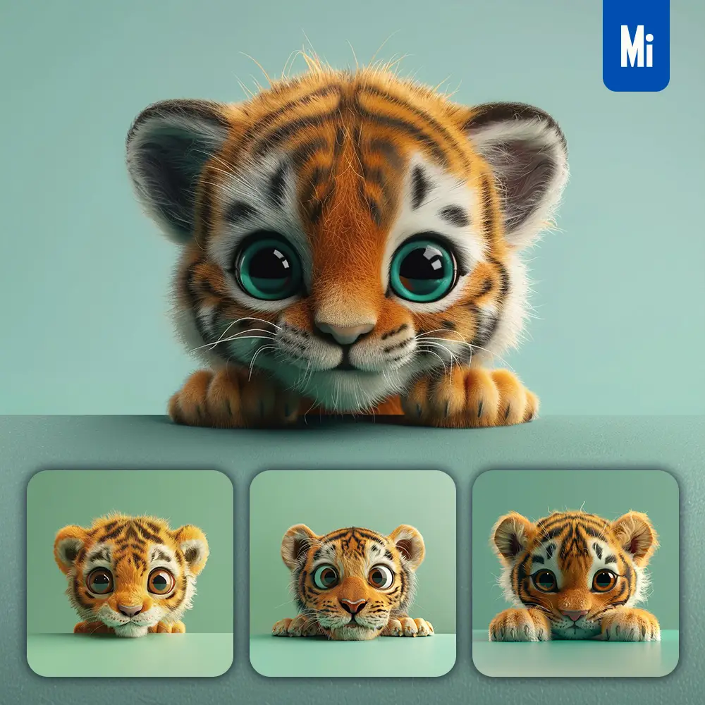 Midjourney Prompt Tiger Plush Toy Head Cute Front 3D Animation