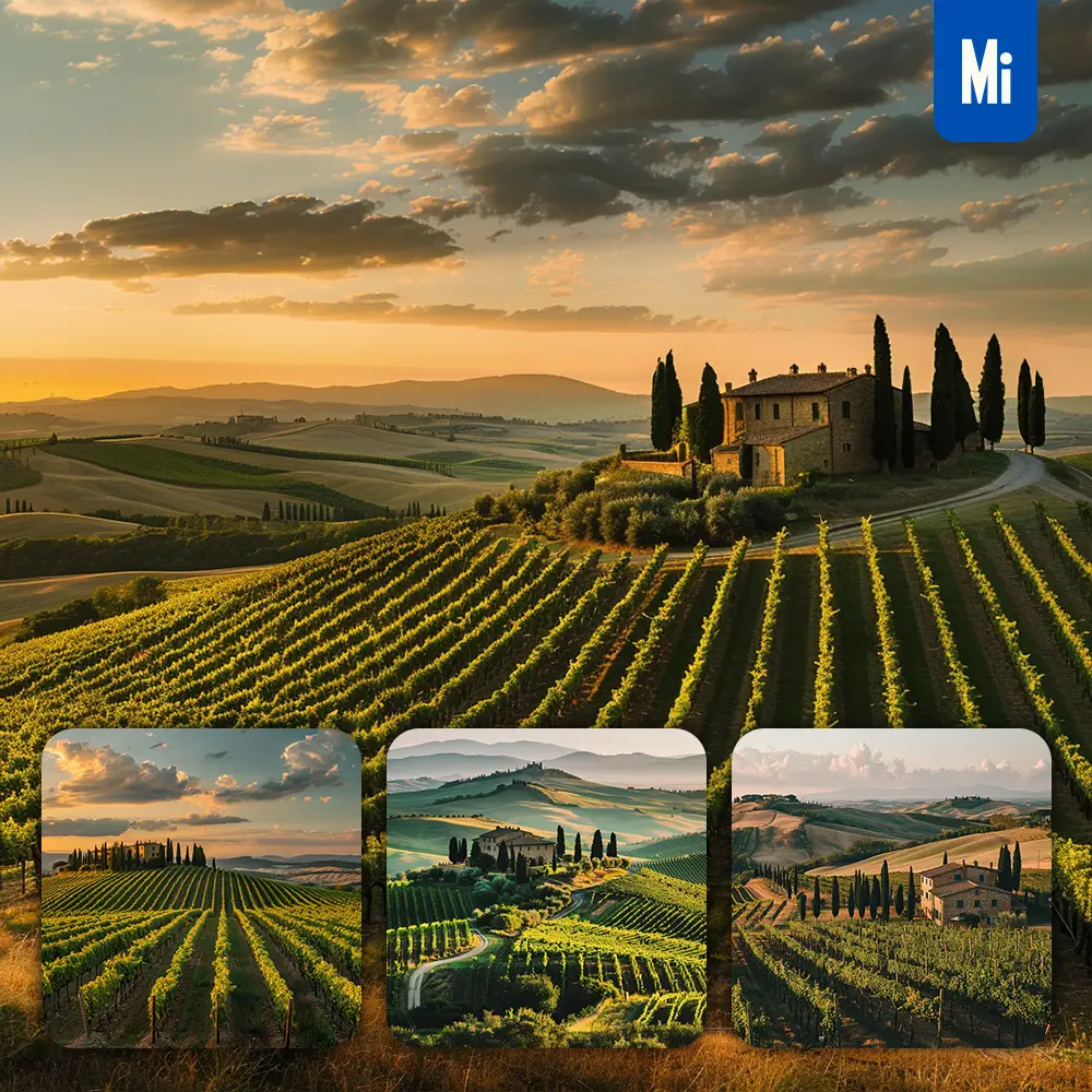 Midjourney Prompt Vineyard Grapevine Farmhouse Tree Hill Sky Landscape Photography