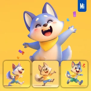Midjourney Prompt Wolf Cute Happy 3D Character Design Cartoon