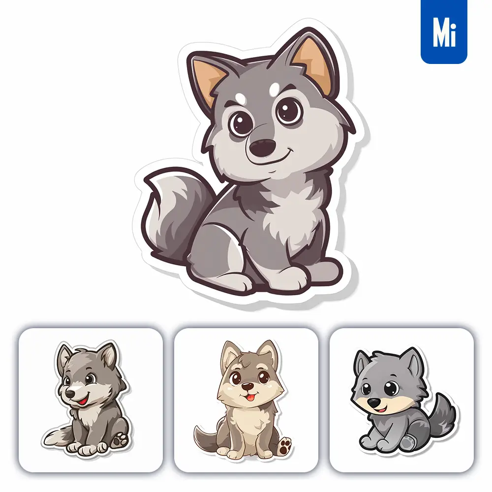 Midjourney Prompt Wolf Logo Vector Sticker Cute Line Cartoon
