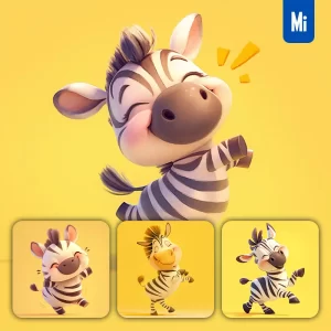 Midjourney Prompt Zebra Cute Happy 3D Character Design Cartoon