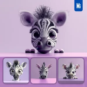 Midjourney Prompt Zebra Plush Toy Head Cute Front 3D Animation
