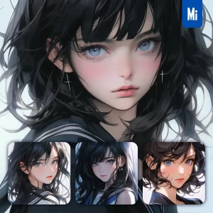 Midjourney Prompt Face Girl Sailor Beautiful Princess Portrait Gown Animation Cartoon Painting