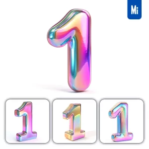 Midjourney Prompt 1 Number 3D Pastel Hologram Holographic Colorful Icon Model