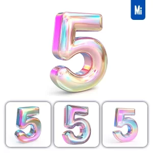 Midjourney Prompt 5 Number 3D Pastel Hologram Holographic Colorful Icon Model