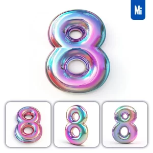 Midjourney Prompt 8 Number 3D Pastel Hologram Holographic Colorful Icon Model