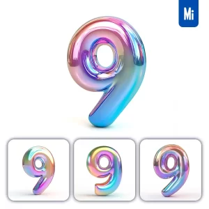 Midjourney Prompt 9 Number 3D Pastel Hologram Holographic Colorful Icon Model