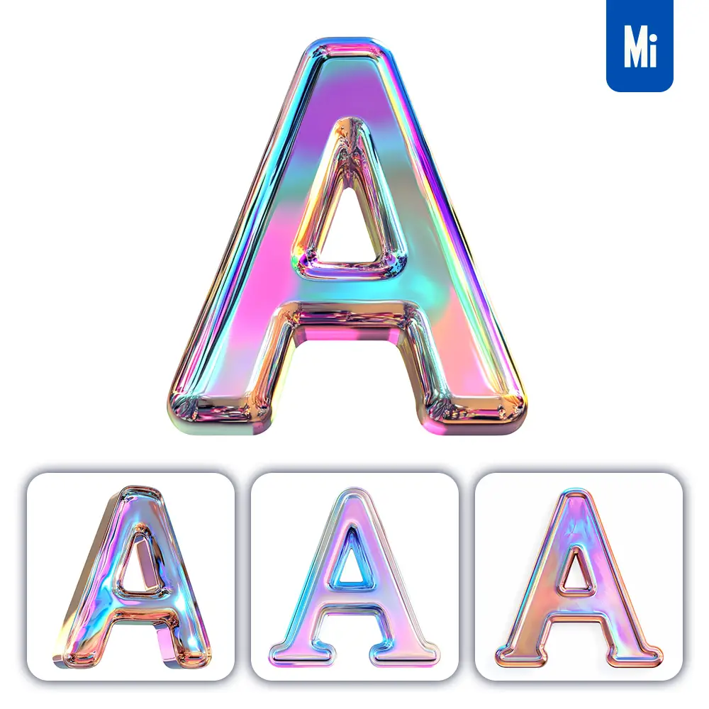 Midjourney Prompt a Letter 3D Pastel Hologram Holographic Colorful Icon Model