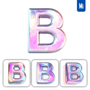 Midjourney Prompt B Letter 3D Pastel Hologram Holographic Colorful Icon Model