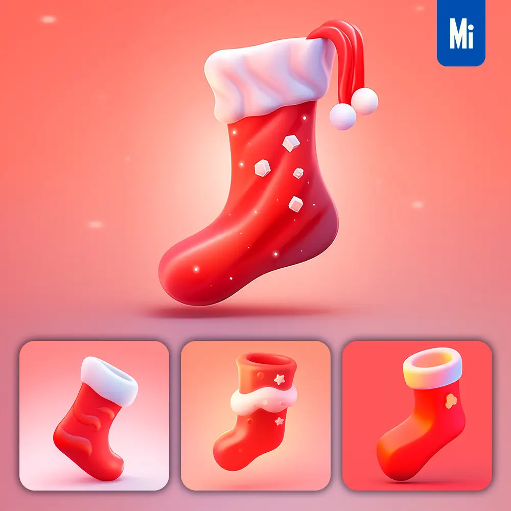 Midjourney Prompt Christmas Stocking Sock 3D Icon Game Cartoon Cute Lovely