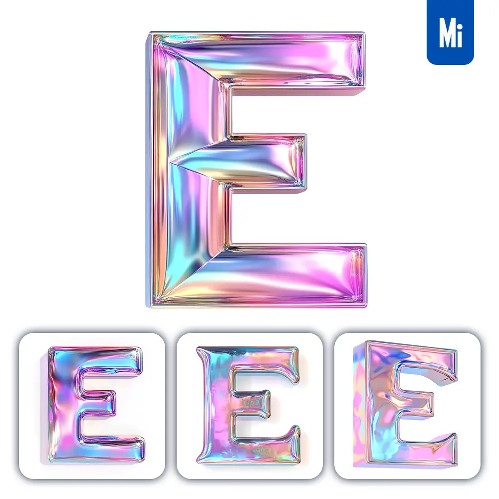 Midjourney Prompt E Letter 3D Pastel Hologram Holographic Colorful Icon Model
