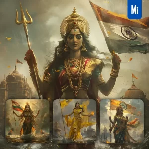 Midjourney Prompt Goddess Lakshmi Indian Hinduism Flag Oil Painting