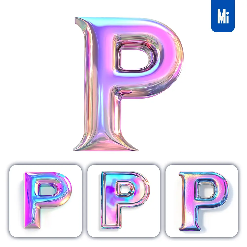 Midjourney Prompt P Letter 3D Pastel Hologram Holographic Colorful Icon Model