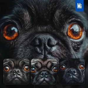 Midjourney Prompt Pug Dog Eyes Head Straight Face Detailed Close Up Photography