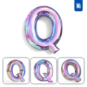 Midjourney Prompt Q Letter 3D Pastel Hologram Holographic Colorful Icon Model