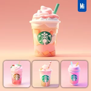 Midjourney Prompt Starbucks Coffee Frappuccino 3D Icon Game Cartoon Cute Lovely