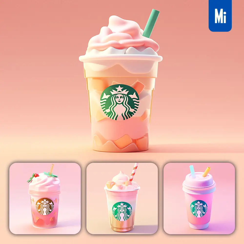 Midjourney Prompt Starbucks Coffee Frappuccino 3D Icon Game Cartoon Cute Lovely