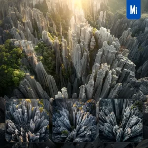 Midjourney Prompt Stone Forest Karst Pillar Petrified Landscape Photography