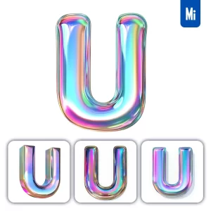 Midjourney Prompt U Letter 3D Pastel Hologram Holographic Colorful Icon Model