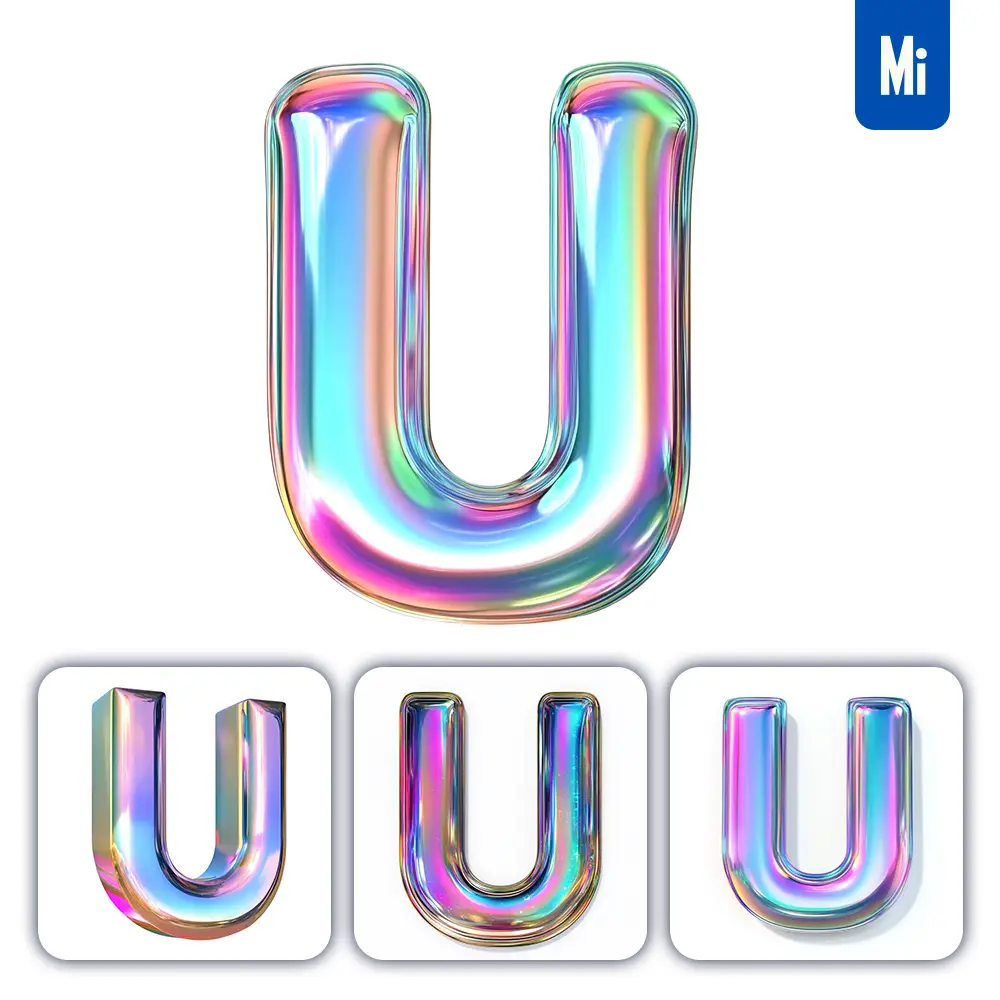 Midjourney Prompt U Letter 3D Pastel Hologram Holographic Colorful Icon Model