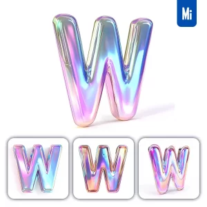 Midjourney Prompt W Letter 3D Pastel Hologram Holographic Colorful Icon Model