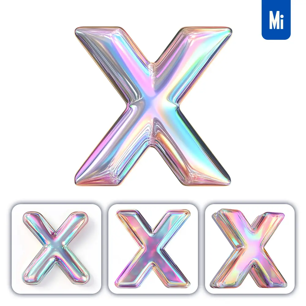 Midjourney Prompt X Letter 3D Pastel Hologram Holographic Colorful Icon Model