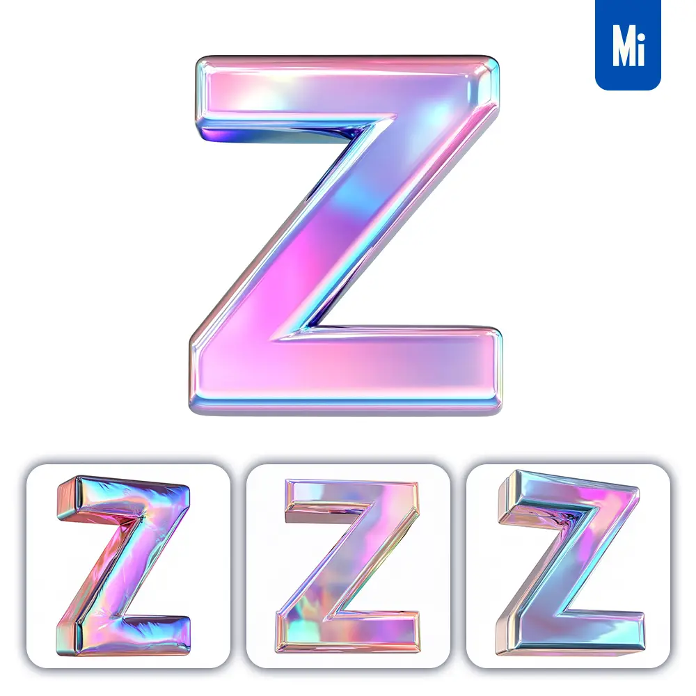 Midjourney Prompt Z Letter 3D Pastel Hologram Holographic Colorful Icon Model