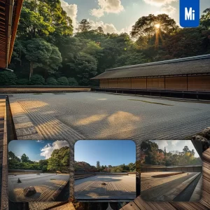 Midjourney Prompt Zen Rock Stone Garden Minimalist Kyoto Courtyard Wall Japanese Landscape Photography