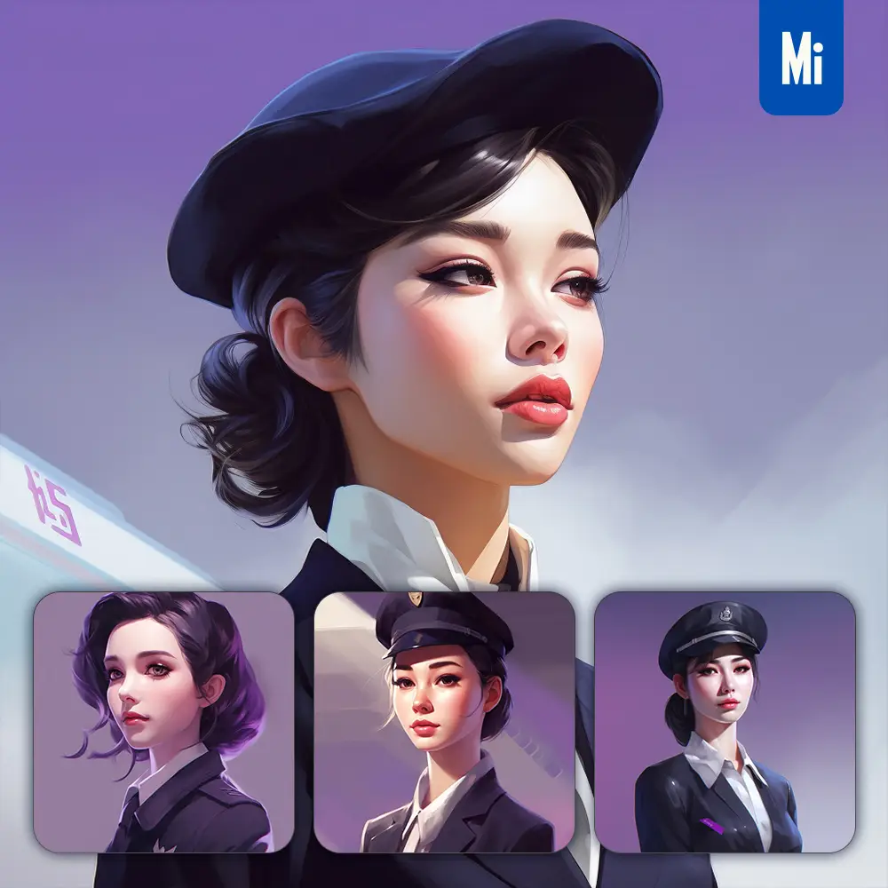 Midjourney Prompt Airline Stewardess Uniform Girl Lady Woman Portrait Oil Painting Illustration