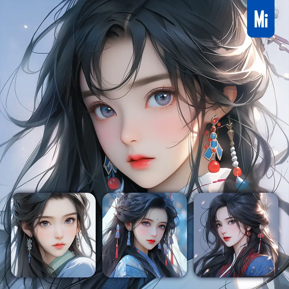 Midjourney Prompt Ancient Head Beautiful Woman Girl Lady Face Colorful Portrait Animation Cartoon