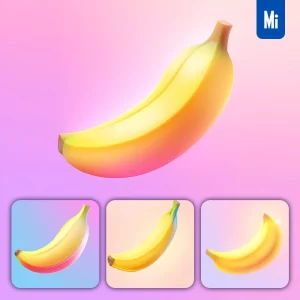 Midjourney Prompt Banana 3D Icon Game Cartoon Cute Lovely