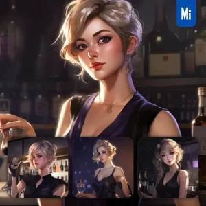 Midjourney Prompt Bar Pub Bartender Belle Girl Lady Woman Portrait Oil Painting Illustration