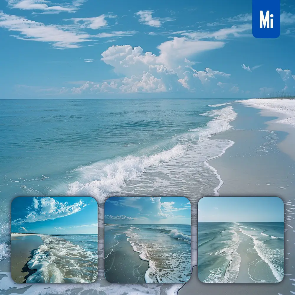 Midjourney Prompt Beach Blue Water Sandy Wave Shore Landscape Photography