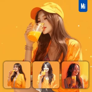 Midjourney Prompt Beautiful Orange Juice Cap Woman Girl Lady Portrait Oil Painting Illustration