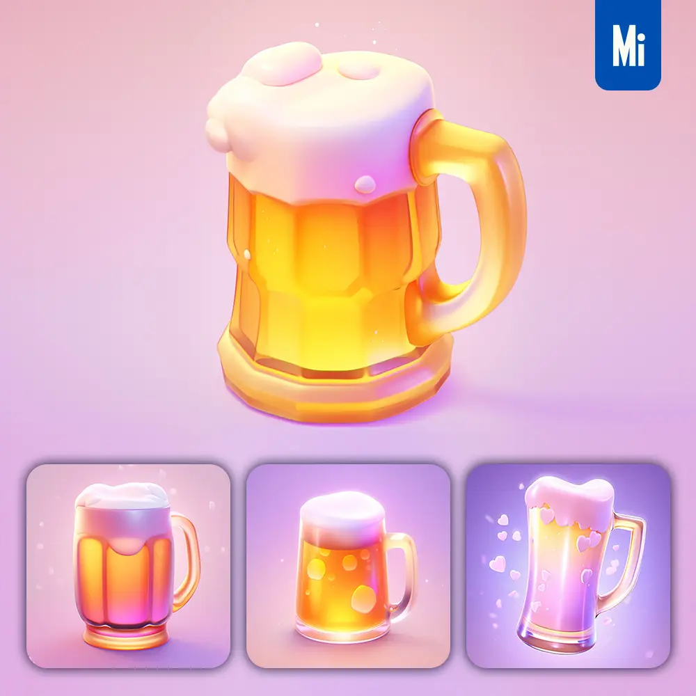 Midjourney Prompt Beer Glass 3D Icon Game Cartoon Cute Lovely