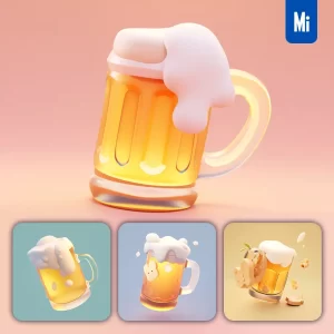 Midjourney Prompt Beer Mug Cup Icon Design Cute 3D Rendering