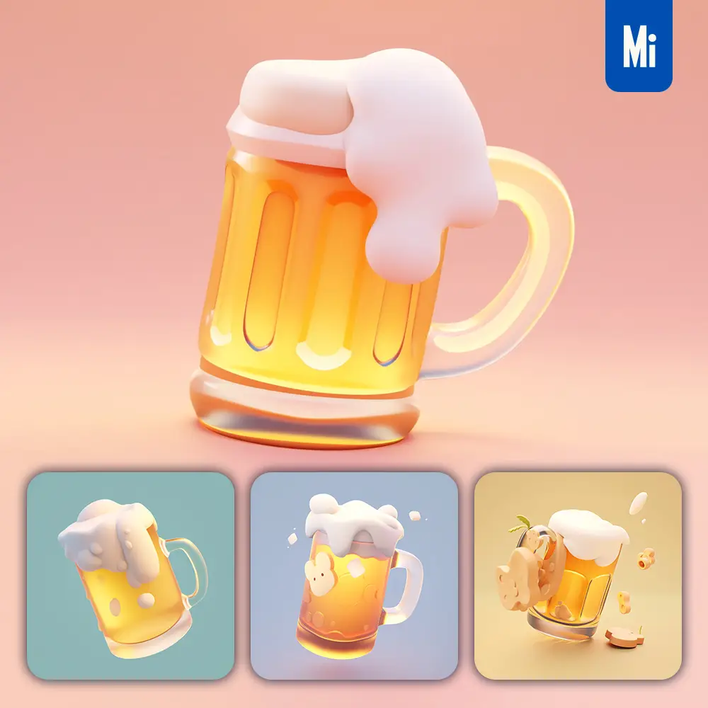 Midjourney Prompt Beer Mug Cup Icon Design Cute 3D Rendering