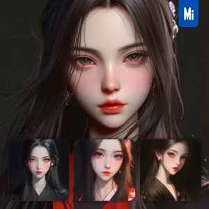 Midjourney Prompt Black Asian Japanese Beautiful Woman Girl Lady Face Portrait Animation Cartoon