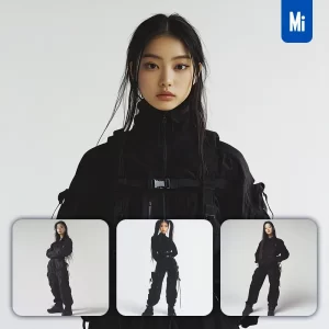 Midjourney Prompt Black Asian Girl Korean Female Model Wear Look Standing Photography