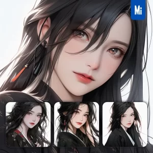 Midjourney Prompt Black Japanese Beautiful Geisha Asian Woman Girl Lady Face Portrait Animation Cartoon Painting