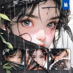 Midjourney Prompt Black Fairy Fan Eyes Chinese Beautiful Asian Woman Girl Lady Face Portrait Animation Cartoon Painting
