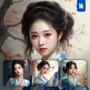Midjourney Prompt Blue Chinese Beautiful Asian Woman Girl Lady Face Portrait Animation Cartoon Oil Painting
