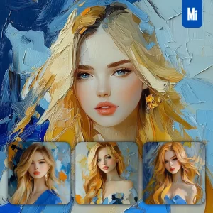 Midjourney Prompt Blue Beautiful Woman Girl Lady Face Portrait Animation Cartoon Oil Painting