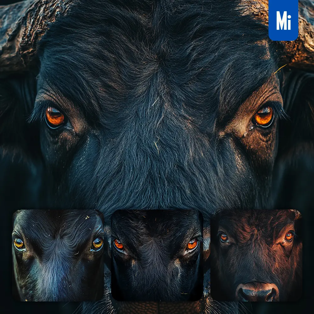 Midjourney Prompt Buffalo Eyes Head Straight Face Detailed Close Up Photography