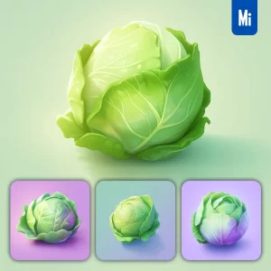 Midjourney Prompt Cabbage 3D Icon Game Cartoon Cute Lovely